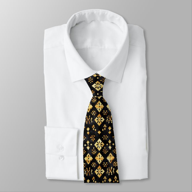 Golden Black Abstrakt Pattern Krawatte (Gebunden)