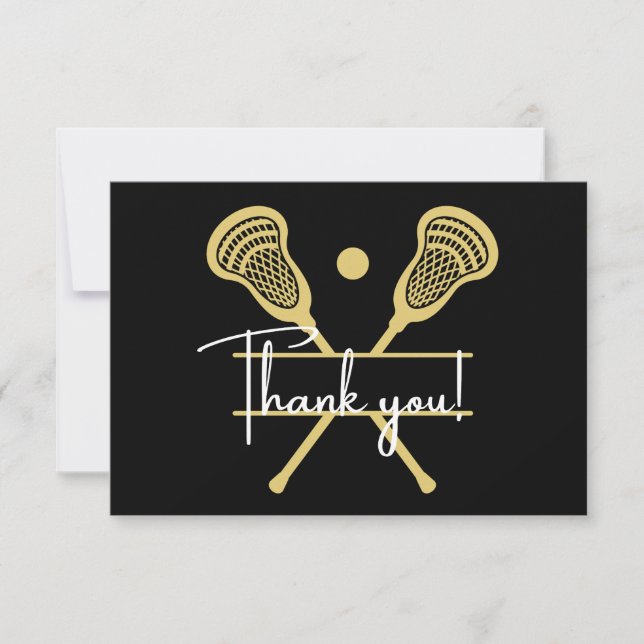 Golden Black and White Lacrosse Sports Dankeskarte (Vorderseite)