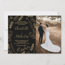 Golden Black Art Hochzeit Einladung mit Foto