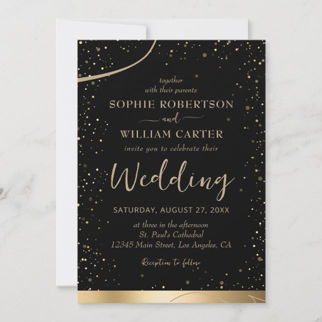 Golden & Black Beautiful Elegante Hochzeit Einladu Einladung (Vorderseite)