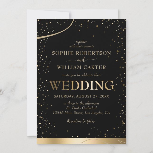 Golden & Black Beautiful Elegante Hochzeit Einladu Einladung (Vorderseite)