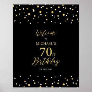 Golden & Black Confetti 70. Geburtstagsparty Willk Poster