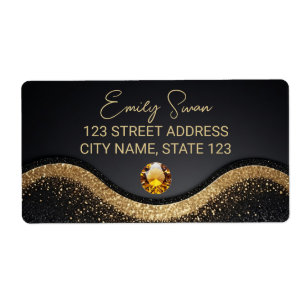 Golden Black elegantes Adressetikett mit Diamond