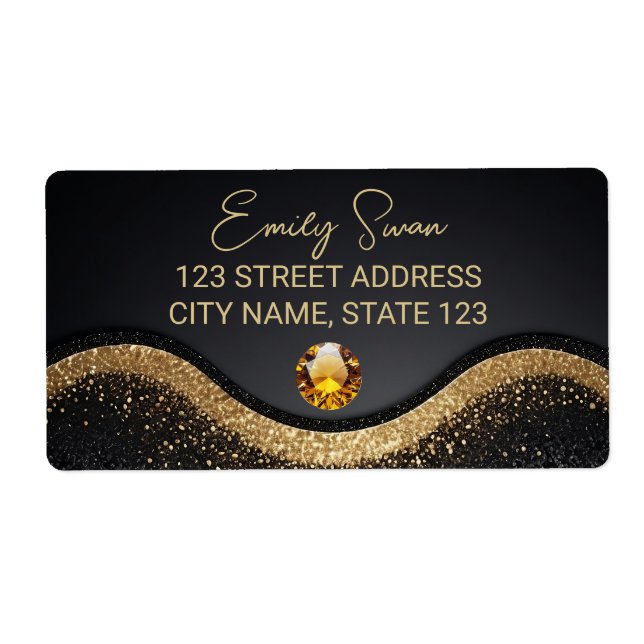 Golden Black elegantes Adressetikett mit Diamond (Vorne)