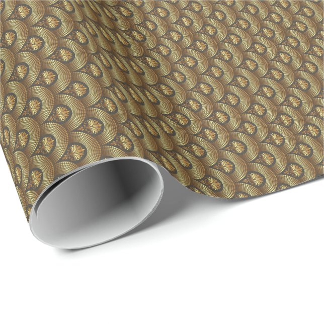 Golden & Black Geometric Art Deco Waves Geschenkpapier (Rolleneckpunkt)