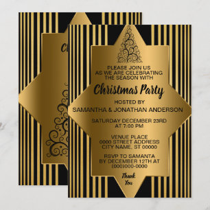 Golden Black Geometric Party Inv Einladung