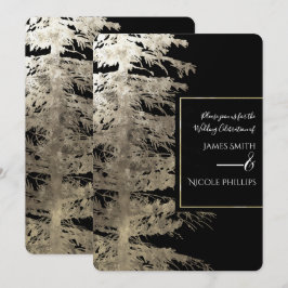 Golden & Black Glam Pine Tree Rustikale Wald Hochz Einladung