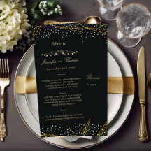 Golden Black Glitzer Confetti Wedding Menu