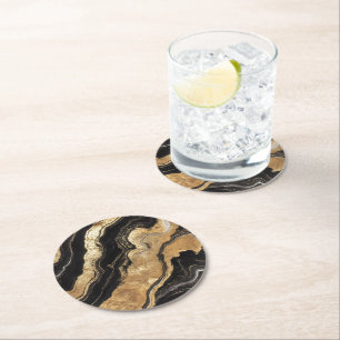 Golden Black Marble Pattern Runder Pappuntersetzer