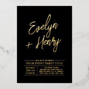 Golden & Black Modern All Occassion Party Event Folieneinladung