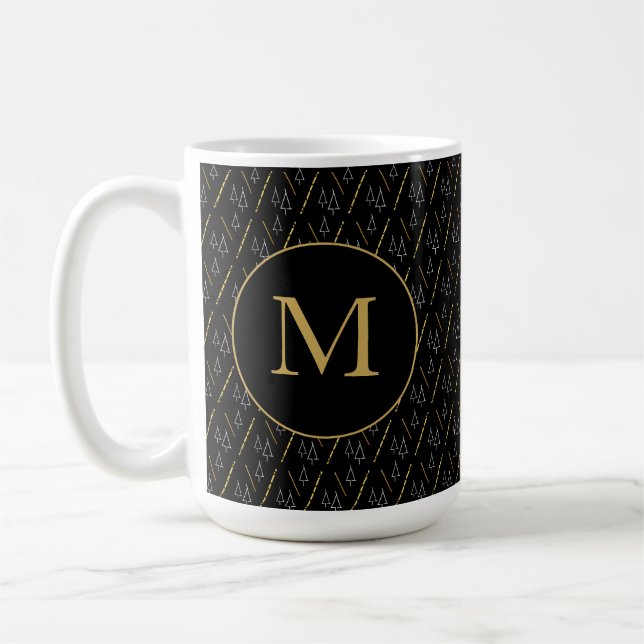 Golden Black Modern Monogram Kaffeetasse (Links)