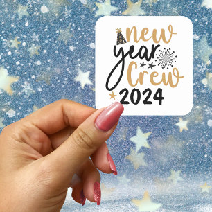 Golden & Black New Year Crew (angepasstes Jahr) Quadratischer Aufkleber