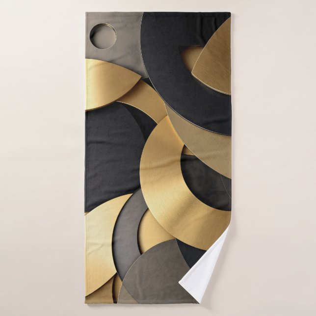 Golden & Black Overlapping Geometrie Abstrakt Badehandtuch (Badehandtuch)
