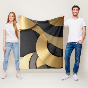 Golden & Black Overlapping Geometrie Abstrakt Fleecedecke