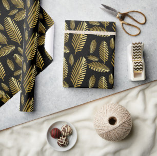 Golden Black Palm Leaf Muster Geschenkpapier