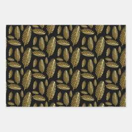 Golden Black Palm Leaf Muster Geschenkpapier Set