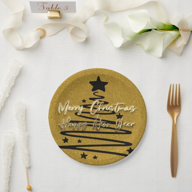 Golden Black Paper Plate Pappteller (Hochzeit)