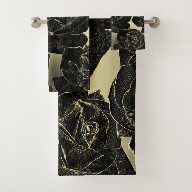 Golden & Black Rose Glam Elegante Klassische Elega Badhandtuch Set (Insitu)