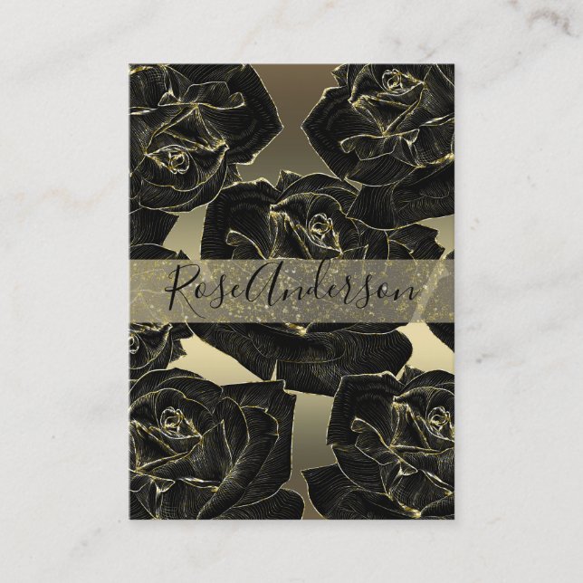 Golden & Black Rose Glam Elegante Klassische Elega Visitenkarte (Vorderseite)