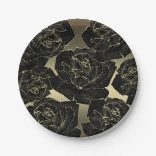Golden & Black Rose Glam Elegantes Party Pappteller