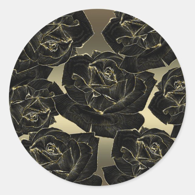 Golden & Black Rose Glam Elegantes Party Runder Aufkleber (Vorderseite)