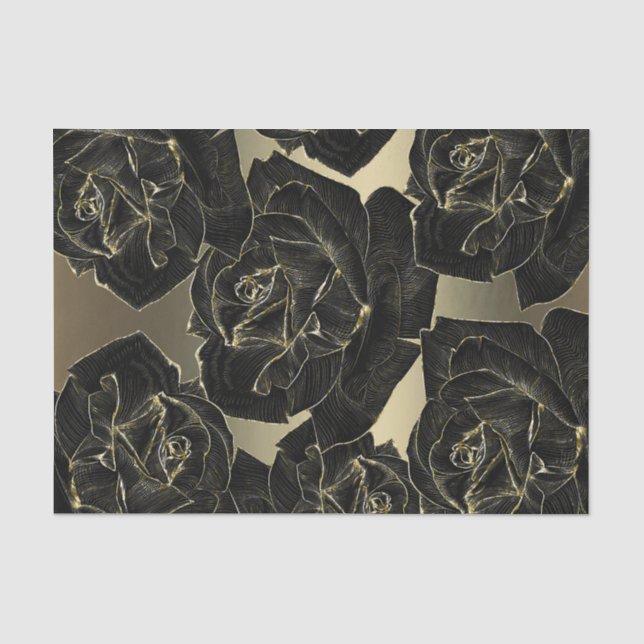 Golden & Black Rose Glam Elegantes Party Seidenpapier (Vorderseite)