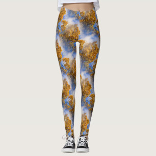 Golden Blätter Blue Sky Nattern Muster Leggings