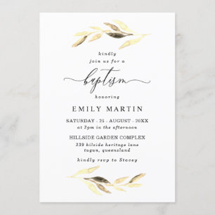 Golden Blätter Elegante Baby Boy oder Girl Baptiss Einladung