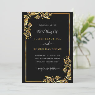 Golden Blätter Gerahmt Black Gold Hochzeit Einladu