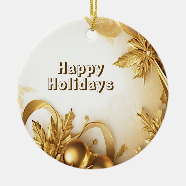 Golden Blätter Weihnachtsfeiertag Keramik Ornament (Vorne)