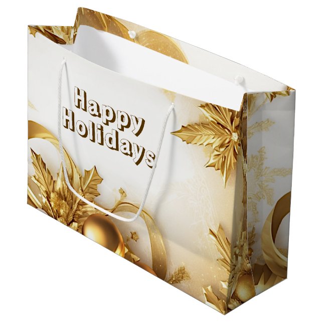 Golden Blätter Weihnachtsgeschenk Tasche Große Geschenktüte (Vorderseite Schrägansicht)