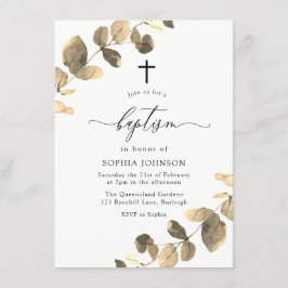 Golden Blätter White Simple Cross Baptisse Einladung