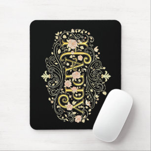 Golden Bliss: Elegantes Florales Glücklich Mousepad