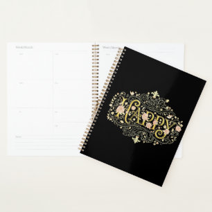 Golden Bliss: Elegantes Florales Glücklich Planer