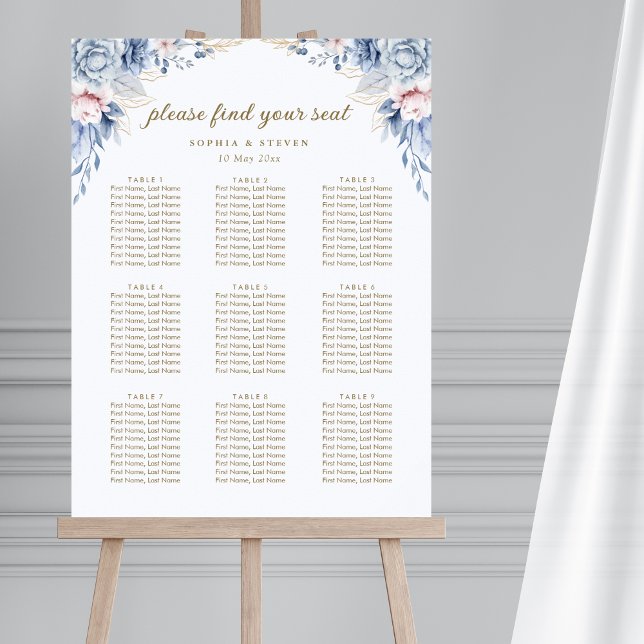 Golden Bloom: Blue & White Floral Wedding  Poster (Von Creator hochgeladen)