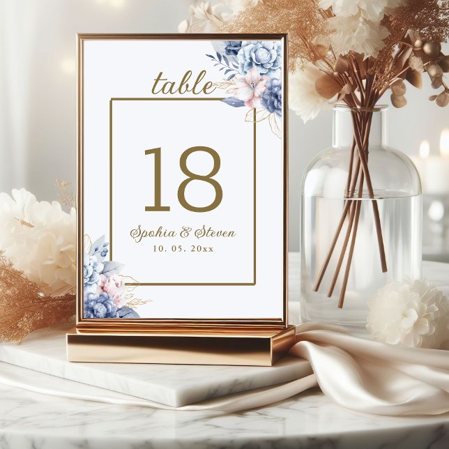 Golden Bloom: Blue & White Floral Wedding  Tischnummer (Von Creator hochgeladen)