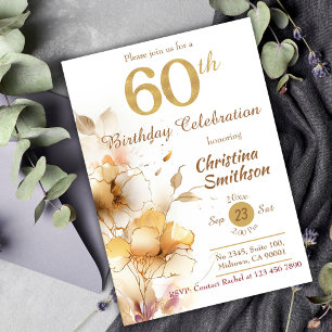 Golden Bloom - floral elegante moderne 60. Geburts Einladung