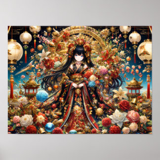 Golden Bloom Kaisere verzierten goldenen Thron Poster
