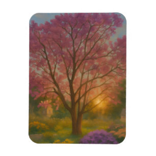 Golden Bloom - Sonnenuntergang Gemälde im Garten Magnet