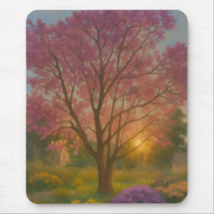 Golden Bloom - Sonnenuntergang Gemälde im Garten Mousepad