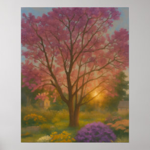 Golden Bloom - Sonnenuntergang Gemälde im Garten Poster