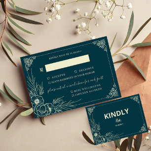 Golden Bloom Zwei-Mahlzeiten-Auswahl Hochzeitskart RSVP Karte
