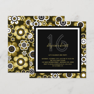 Golden Blooms Chic Sweet 16 Invitation de fête d'a