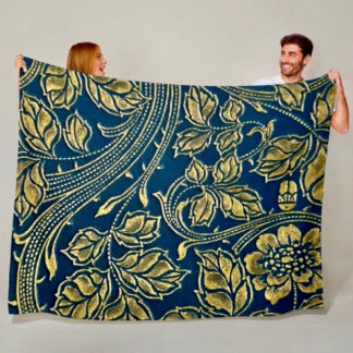 Golden Blossom Elegance Fleece Blanket