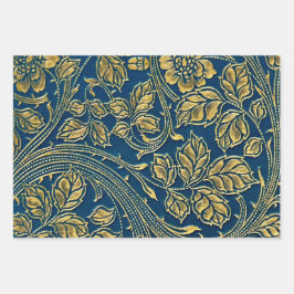 Golden Blossom Wrapping Paper Flat Sheet Set 3 Geschenkpapier Set