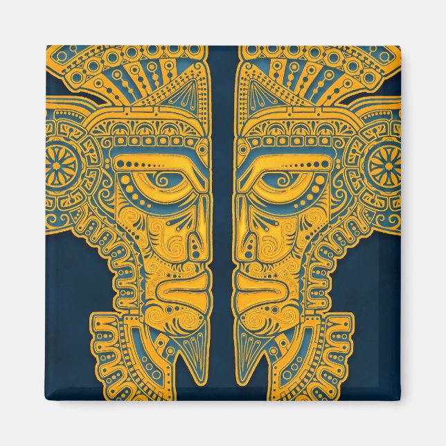 Golden Blue Aztec Twins Magnet (Vorne)