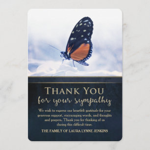 Golden Blue Butterfly Beileid Danke Karte