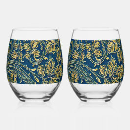 Golden Blue Elegance    Weinglas Ohne Stiel