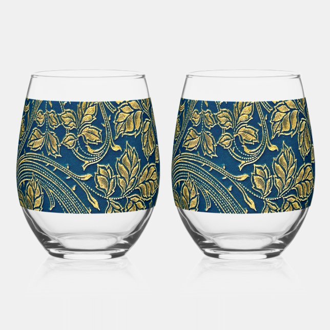 Golden Blue Elegance    Weinglas Ohne Stiel (Vorderseite)