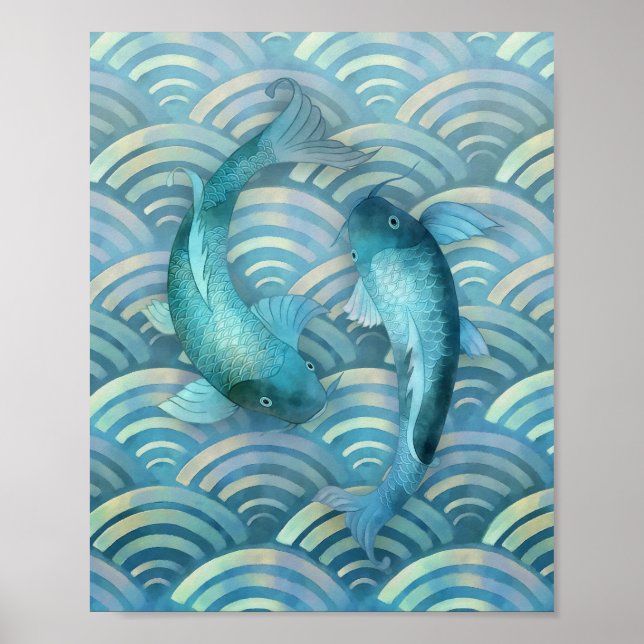 Golden Blue Fish Scales Poster (Vorne)